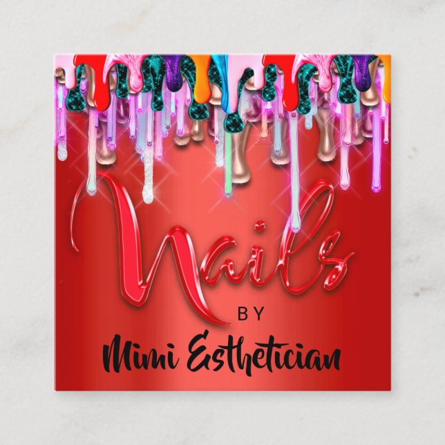 Carte De Visite Carré Nails Studio Artist Nails Script Logo Red Drids (Devant)