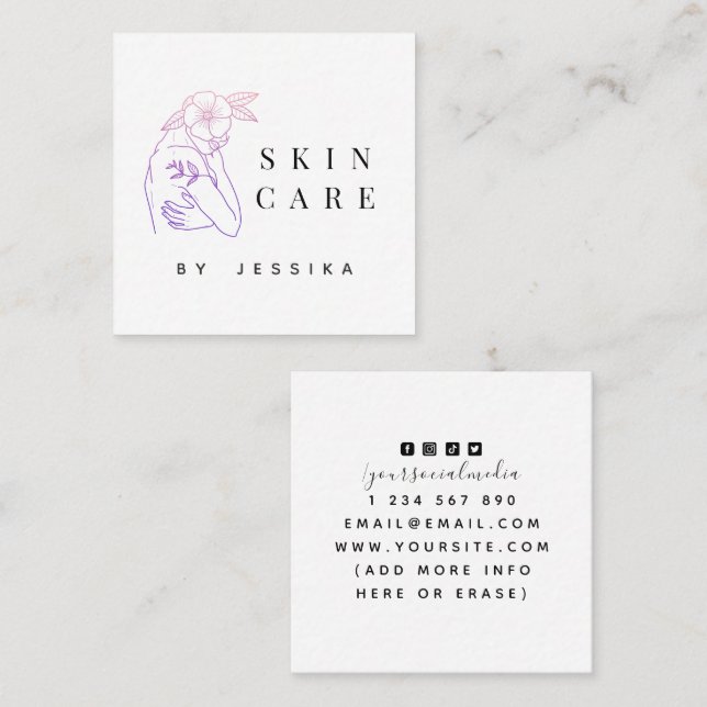 Carte De Visite Carré Neon Girl Esthétique et médias sociaux Skincare Be (Devant / Derrière)