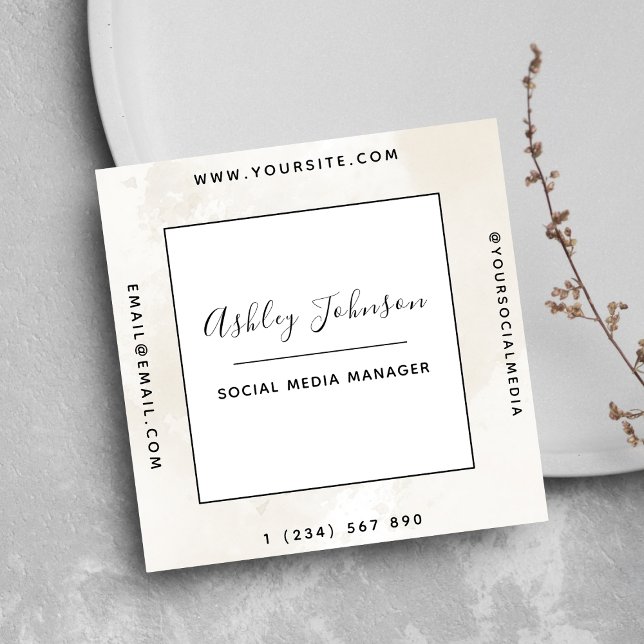 Carte De Visite Carré Neutre clair Beige Pastel Marbre QR Code propre (Créateur téléchargé)
