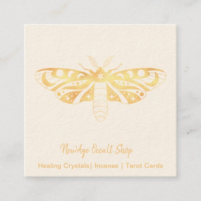 Carte De Visite Carré New Age Occult Shop Gold Moth (Devant)