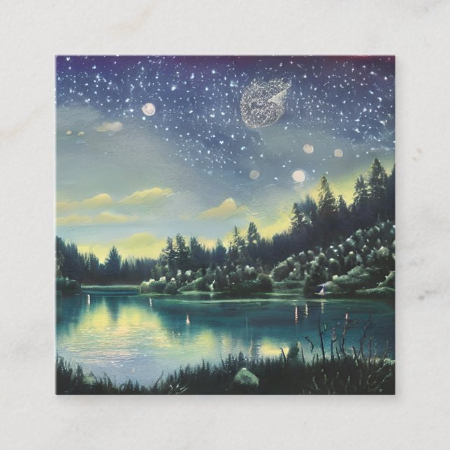 Carte De Visite Carré Night Lake Graphic (Devant)