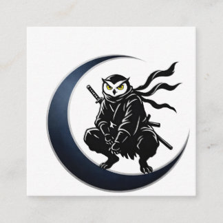 Carte De Visite Carré Ninja Owl Crescent Moon Minimalist Business Card