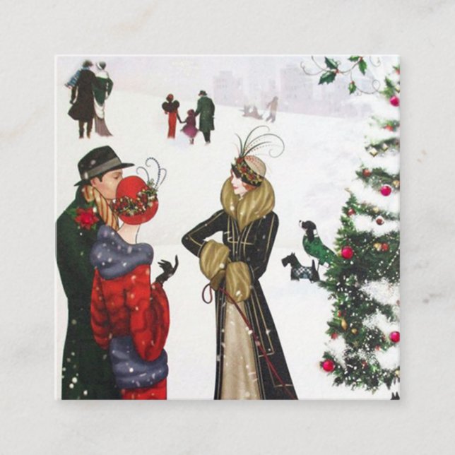 Carte De Visite Carré Noël Art déco rétro (Devant)