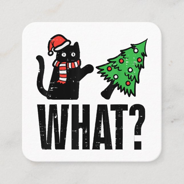 Carte De Visite Carré Noël Chat Tipping Xmas Tree Drôle (Devant)
