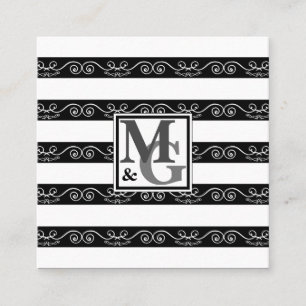 Carte De Visite Carré Noir Blanc rayé Professionnel