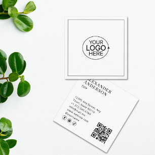 Carte De Visite Carré Noir et blanc Ajouter votre logo QR Code Social Me