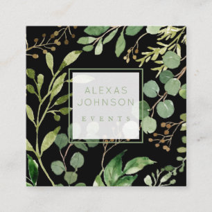 Carte De Visite Carré Noir foncé Moody Printemps vert moderne