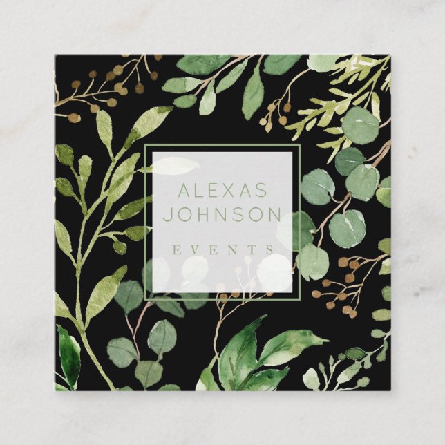 Carte De Visite Carré Noir foncé Moody Printemps vert moderne (Devant)