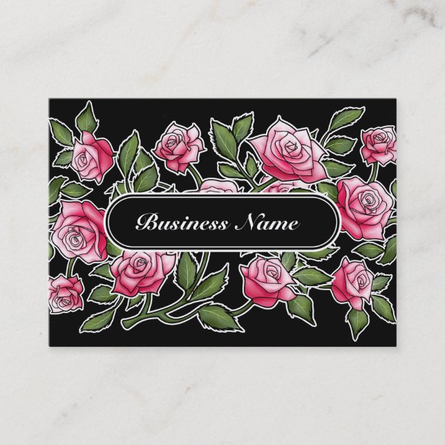 Carte De Visite Carré noir moderne de graphique floral (Devant)