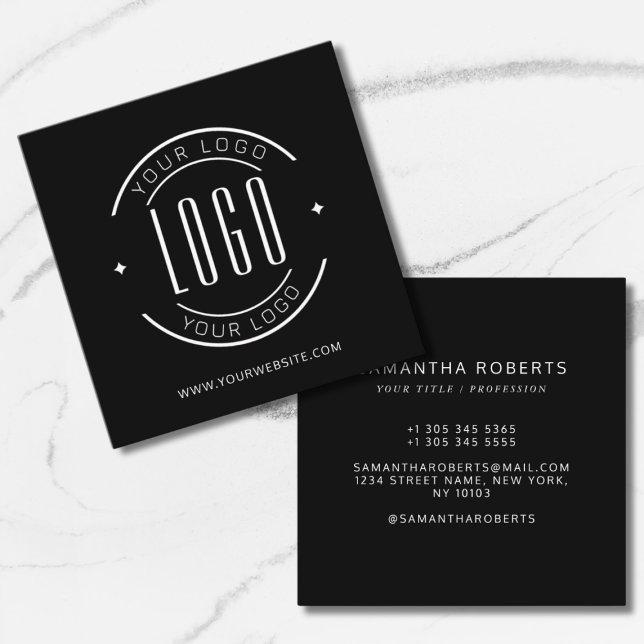 Carte De Visite Carré Noir moderne simple ajouter votre logo (Créateur téléchargé)