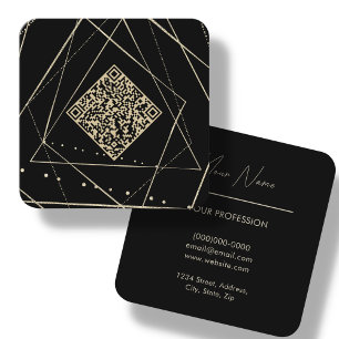 Carte De Visite Carré Noir & Or   Code QR