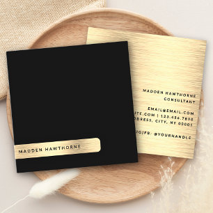 Carte De Visite Carré Noir Or Moderne Simple Métal Brossé Minimal