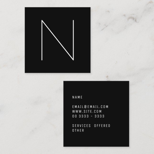 Carte De Visite Carré Noir professionnel simple minimal élégant (Devant / Derrière)