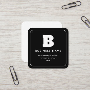 Carte De Visite Carré Nom commercial modifiable et Slogan Noir & Blanc