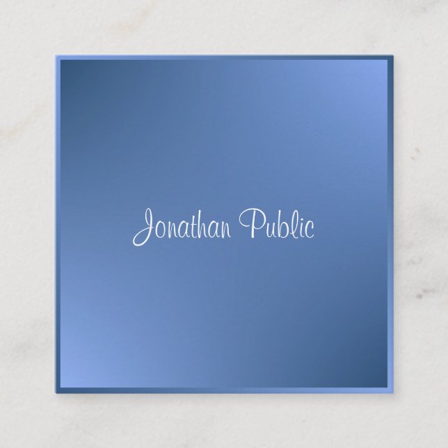 Carte De Visite Carré Nom de script calqué moderne Modèle bleu (Devant)