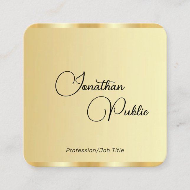 Carte De Visite Carré Nom du script Faux Gold Modèle Modern Professional (Devant)