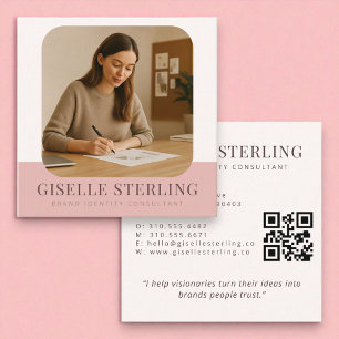Carte De Visite Carré Nom professionnel minimal de l'entreprise rose pâl