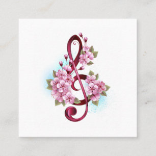 Carte De Visite Carré Notes de clef musicale en treble avec des fleurs S