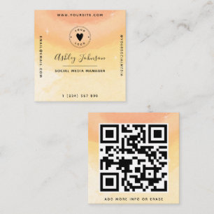 Carte De Visite Carré Nuages colorés d'aquarelle Dreamy QR Code & Logo S