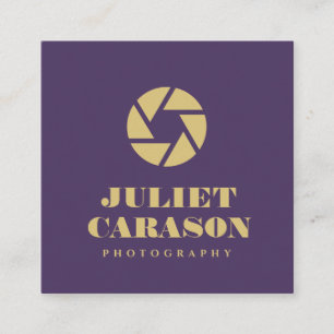Carte De Visite Carré Objectif d'appareil photo en or moderne  Photograp