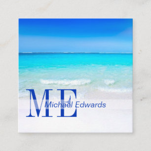 Carte De Visite Carré Ocean Beach Aqua Blue Sea Travel Monogramme modern