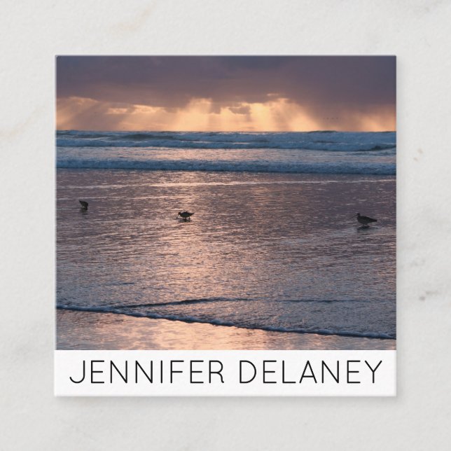 Carte De Visite Carré Ocean Beach Waves Birds Sunset Nature Photo Voyage (Devant)