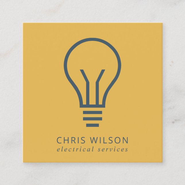 CARTE DE VISITE CARRÉ OCHRE NAVY BLUE ELECTIC BULB ELECTRICIEN (Devant)