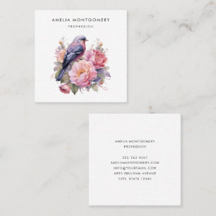 Carte De Visite Carré Oiseau chanteur debout sur des pivoines roses