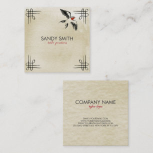 Carte De Visite Carré Oiseau sur Arrière - plan beige
