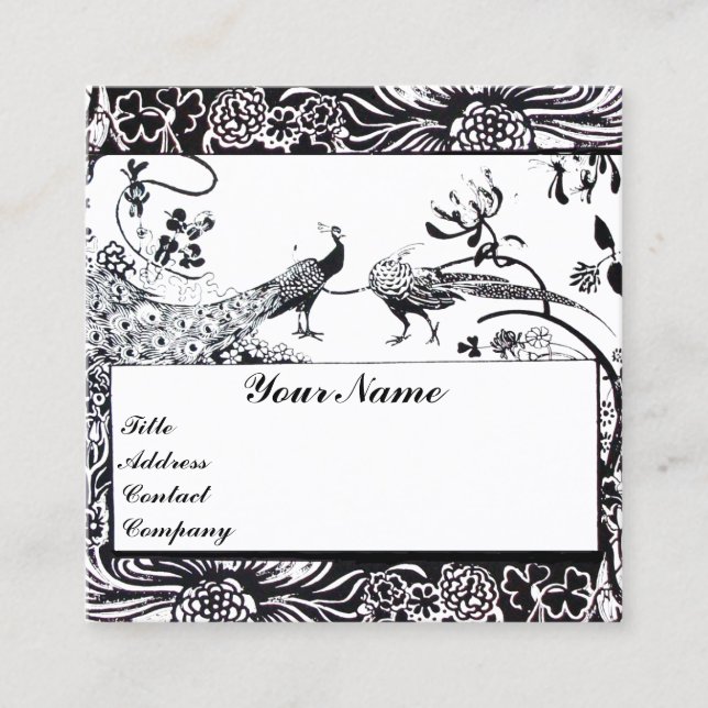 Carte De Visite Carré OISEAUX AMOUREUX DE MARIAGE / PAONS MONOGRAMME Noi (Devant)