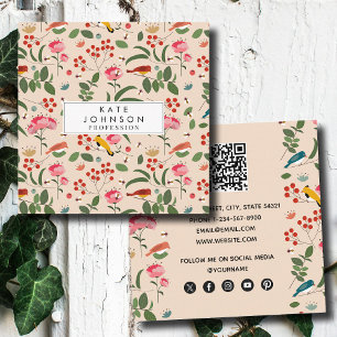 Carte De Visite Carré Oiseaux floraux tirés à la main Abeilles Motif