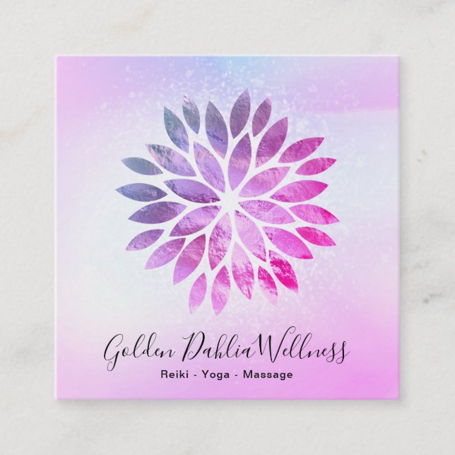 Carte De Visite Carré *~* Ombre Mandala Dahlia Violet Rose Bleu AP2 (Devant)