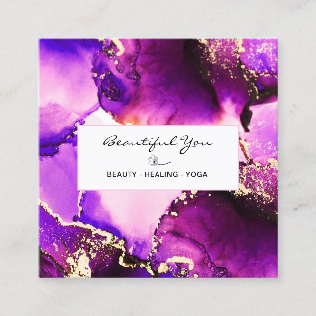 Carte De Visite Carré *~* Ongles cheveux Lashes Floral Magenta Gold Reik (Devant)