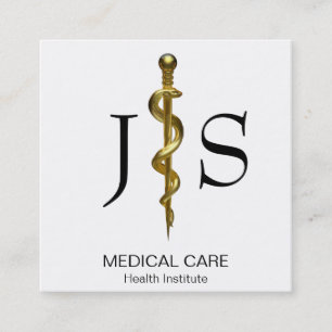 Carte De Visite Carré Or classique sur bâton blanc d'Asclepius Médicale