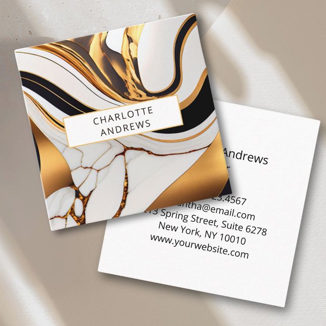 Carte De Visite Carré Or de marbre moderne (Modern Marble Gold Square Business Card)