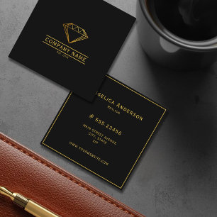 Carte De Visite Carré Or exclusif Diamant Classique & Noir Intemporel