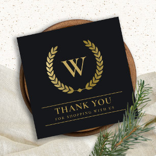 CARTE DE VISITE CARRÉ OR LAUREL WREATH INITIAL LOGO MERCI D'AFFAIRES