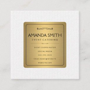 Carte De Visite Carré Or métallique élégant avec Motif ondulé subtil