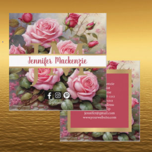 Carte De Visite Carré Or Rose vintage jolie rose