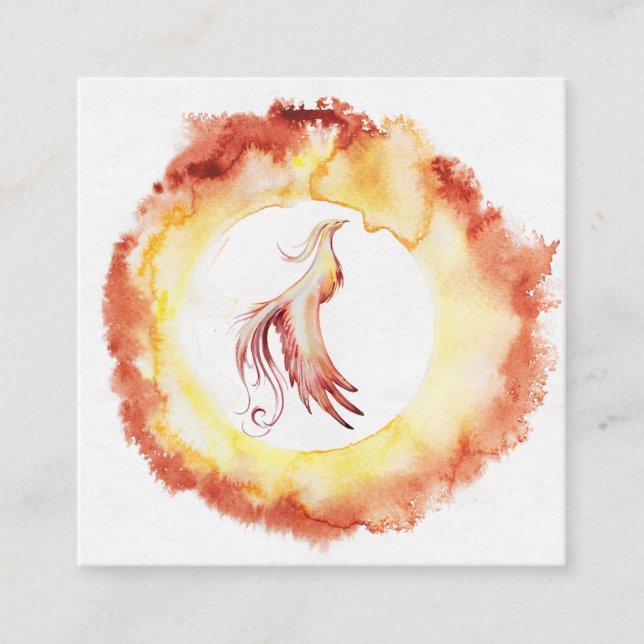 Carte De Visite Carré *~* Orange Red Flame Phoenix Rings Fire White (Devant)