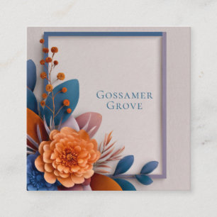 Carte De Visite Carré Orange T sarcelle Floral Papier Coupé Géométrique