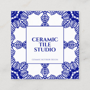 Carte De Visite Carré Ornement Motif en mosaïque sans fil Marine