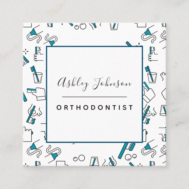 Carte De Visite Carré Orthodontiste Brosse à dents dentifrice Motif Dent (Devant)