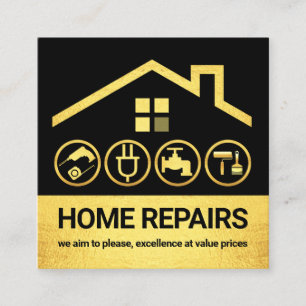 Carte De Visite Carré Outils de main de toit doré