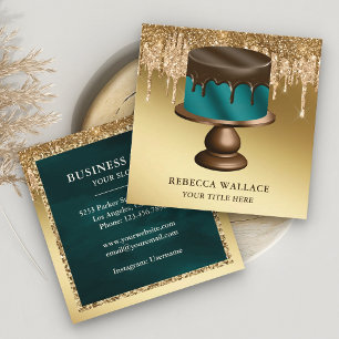 Carte De Visite Carré Paillettes dorées Gouttes de chocolat Cake en teal