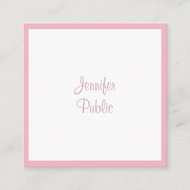 Carte De Visite Carré Pale Rose Professionnel Modèle manuscrit moderne (Devant)