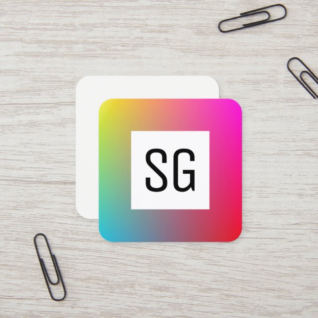 Carte De Visite Carré Panneau carré - Initiales - Dégradé Y, M, B, R, (Devant/Arrière en situation)