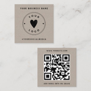 Carte De Visite Carré Papier Kraft Ajouter votre logo Code QR Médias soc