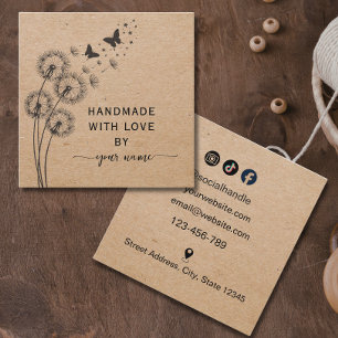 Carte De Visite Carré Papier Kraft Floral Fabriqué avec amour