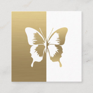 Carte De Visite Carré Papillon couleur or et blanc Faux